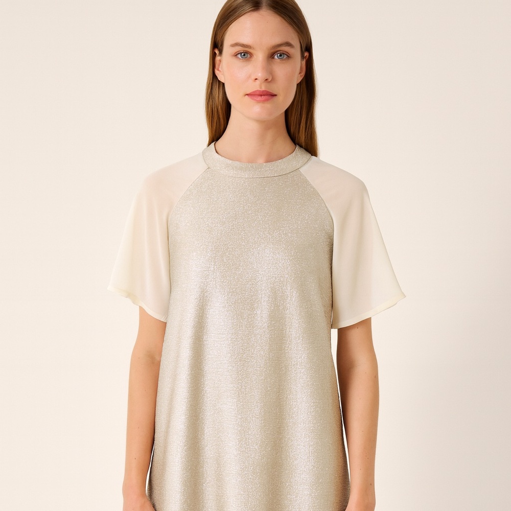 Chic Silver & White Metallic Shift Dress – Perfect for Parties or Events!